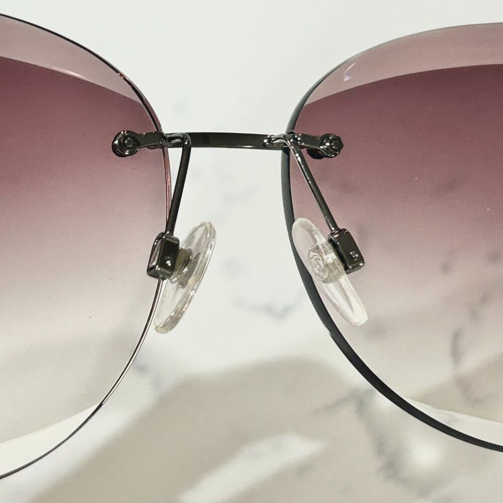 CHANEL Rimless Sunglasses 4220 Silver Frame Purple Tinted Gradient Lenses - Picture 4 of 8